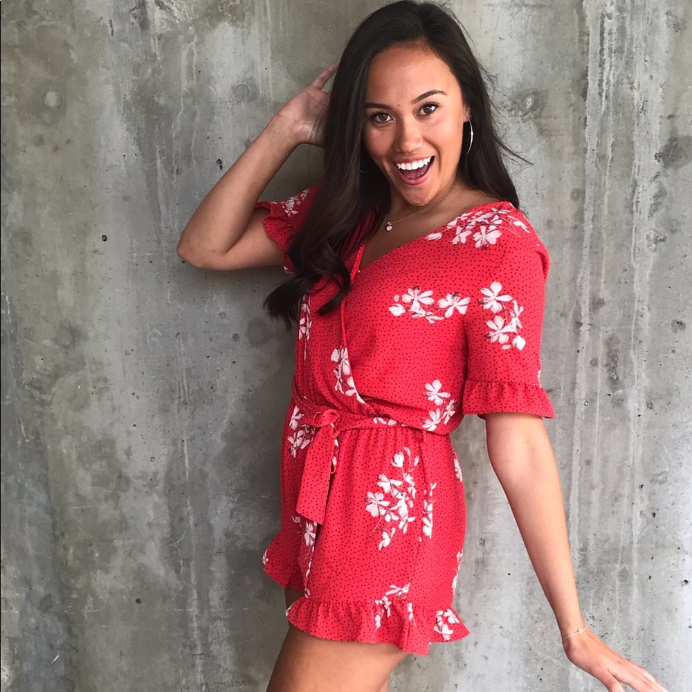 Red Floral Romper